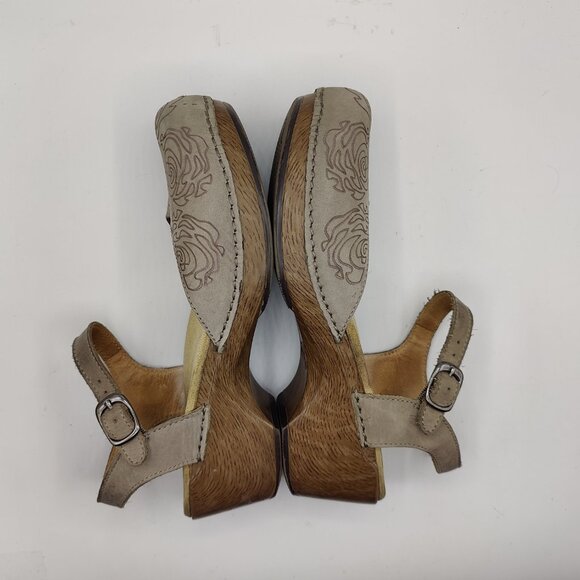Dansko womens 40 9.5-10 Gray Sam Leather Floral Embossed Leather Clog Sandals - Picture 4 of 13